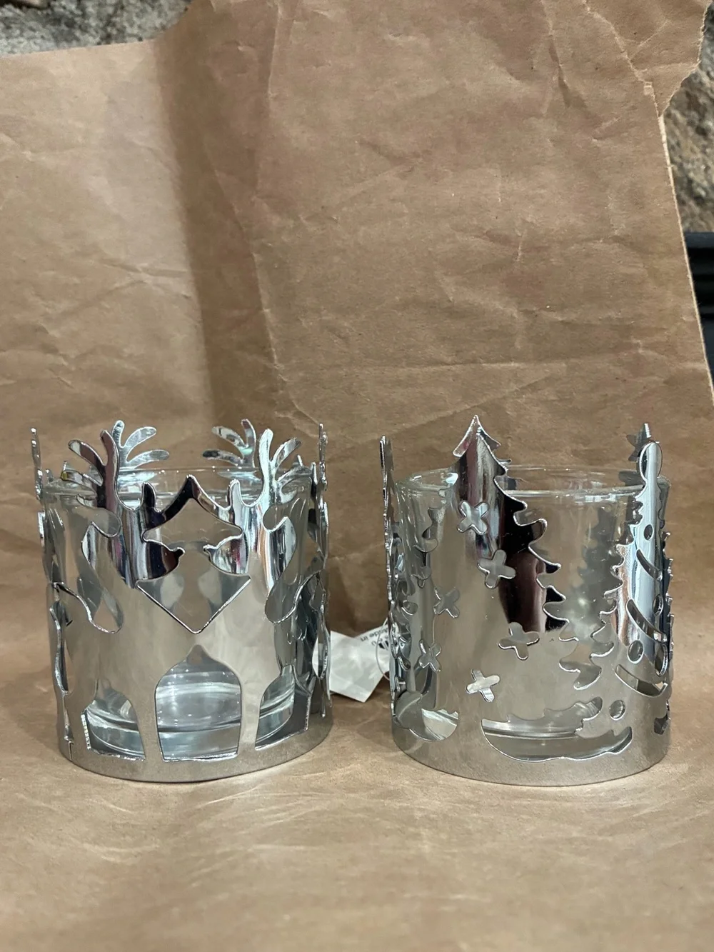 Yankee Candle Christmas Tree and Reindeer Metallic & Glass Silver Votive Holder
